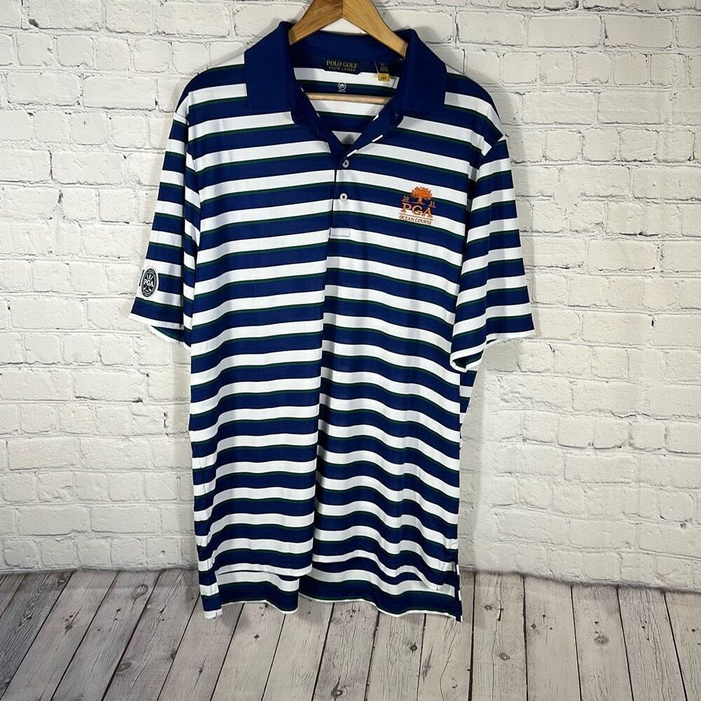 Polo Ralph Lauren Polo Shirt Large Pony Men's Blue Green Striped Short Sleeve XL
